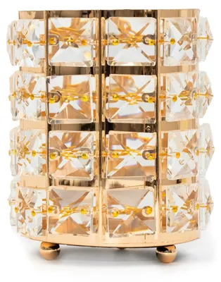 Produktbild von Intirilife Pinselhalter für Make Up Pinsel aus Eisen und Glas in Gold - 10.2 x 11.4 cm - Halter Aufbewahrung Organizer für Stifte Beauty Kosmetik