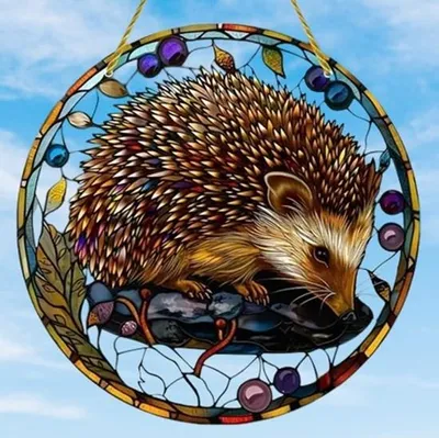 Produktbild von GKA XL Sonnenfänger Igel 20 cm Buntglas Lichtfänger Fensterbild Fenster Fensterschmuck Fensterdeko
