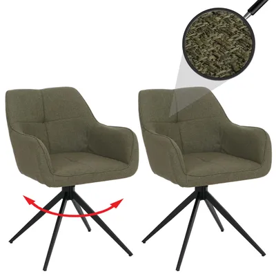 Produktbild von 2er-Set Esszimmerstuhl HWC-O47, Küchenstuhl Armlehne, drehbar Auto-Return, Stoff/Textil (270g/m²) grün