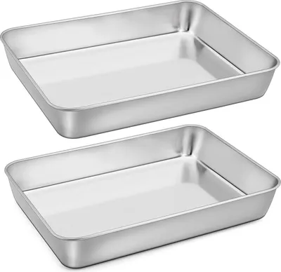Zdjęcie produktu dla Zestaw 2 blach do pieczenia ze stali nierdzewnej Homikit - Prostokątne naczynie do pieczenia 31,6 * 24,7 * 4,8 cm