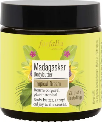 Produktbild von Farfalla Madagaskar, Butter, 100 ml, Sheabutter, Topf, Kokosnuss, Vanille, AQUA, HELIANTHUS ANNUUS SEED OIL*, BUTYROSPERMUM PARKII BUTTER*, CETEARYL ALCOHOL, CETEARYL...