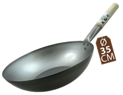 Produktbild von JADE TEMPLE Wok Kohlenstoffstahl, mit flachem Boden und 35 cm Durchmesser, mit ru