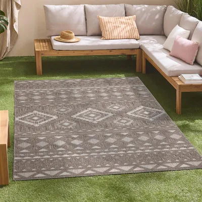 Produktbild von Teppich Outdoor Wetterfest - 280x380 cm - für Balkon, Terrasse, Flur, Küche - Ethno-Look in Braun