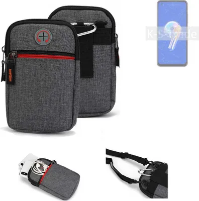 Produktbild von K-S-Trade Holster Gürteltasche kompatibel mit Asus Zenfone 9 Handy Tasche Schutz Hülle grau Zusatzfächer 1x