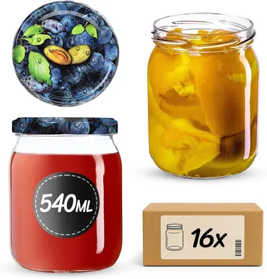 Produktbild von KADAX Einmachgläser mit Deckel "Senna", Marmeladengläser, Einweckgläser, 540 ml, Pflumen, 16 Stück