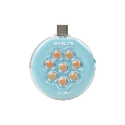 Produktbild von NANLITE cookie Mini Smartphone light Handy LED Leuchte rund Cyan Blue