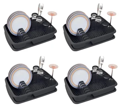 Productafbeelding van Novaliv 4-delige afwasorganizer, antracietgrijs, 40 x 30 cm – Afwasrek – Veelzijdig te gebruiken in de keuken en bij de wastafel, geschikt voor klein servies – Bestekhouder en afwasrek