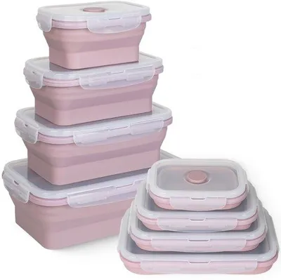 Zdjęcie produktu dla Zestaw silikonowych pojemników na lunch, 4-częściowy, różowy, nadający się do mikrofalówki