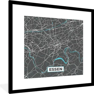Produktbild von MuchoWow® Gerahmtes Poster Karte - Essen - Blau - Stadtplan - Deutschland 40x40 cm - Poster mit Schwarzem Bilderrahmen Wandposter Rahmen Foto Bilder - Poster - Plakat im Rahmen