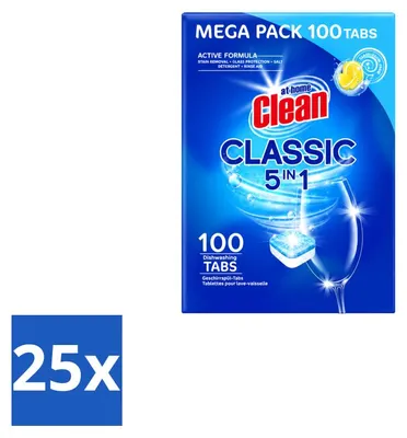 Produktbild von 25 x At Home 5-in-1 Geschirrspültabs - Classic Zitrone - Vorteilspackung - 25 Stücke