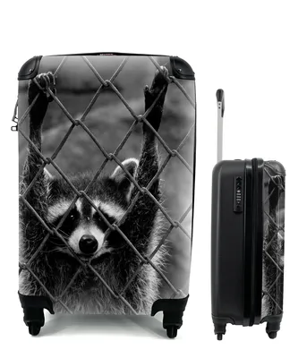 Produktbild von MuchoWow® Koffer Handgepäck Trolley Rollkoffer Kleine Reisekoffer mit 4 Rollen - Waschbär im Käfig - Cabin Size < 55x40x23 cm & 55x40x20 cm - Fotokoffer - Kabinenkoffer - Boardgepäck - Reise-Box - Reisekoffer - Reisegepäck - Koffer mit Bild - Trolley für Kinder
