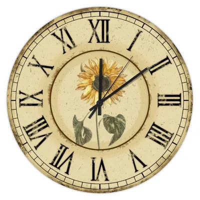 Image de Elzusha - Horloge mural en bois, style vintage, avec motif tournesol, idéal pour la décoration
