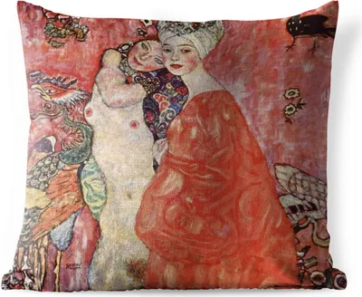 Produktbild von MuchoWow® Outdoor Kissen - Freundinnen - Gemälde von Gustav Klimt - 50x50 cm - Wetterfest - Lounge Kissen - Komfortabel - Kissen mit Bild