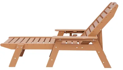 Immagine prodotto di Lettino da giardino in HDPE, resistente fino a 181 kg, con schienale regolabile in 6 posizioni, braccioli e portabicchieri, ideale per balcone, terrazza, piscina, patio e giardino, colore marrone