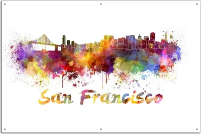 Produktbild von Wallario Outdoor-Poster für Garten oder Balkon, Motiv Städte als Aquarell - Skyline von San Francisco, in ca. 61 x 91,50 cm