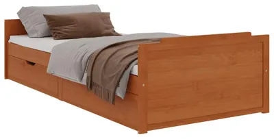 Image de vidaXL Lit en bois massif avec tiroirs pin brun miel 90x200 cm