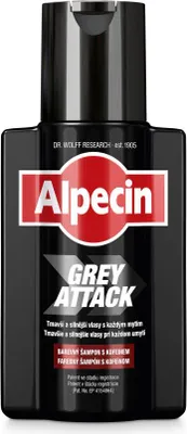 A black bottle of Alpecin shampoo with red and white branding.