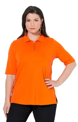 Productafbeelding van Ulla Popken damespoloshirt, lichtoranje, maat 46+