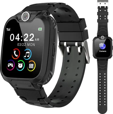 Produktbild von Smartwatch Kindertelefon, wasserdichte Kinderuhr mit Voice-Chat SOS-Kamera Musik Wecker Rechner 11 Spiele Uhr für Android IOS (Schwarz)