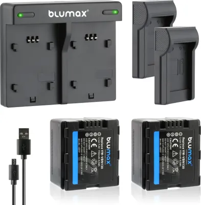 Produktbild von 2x Akku + Lader passend für Panasonic VW-VBN130  SD900 TM900 X920M HS900 1150 mAh