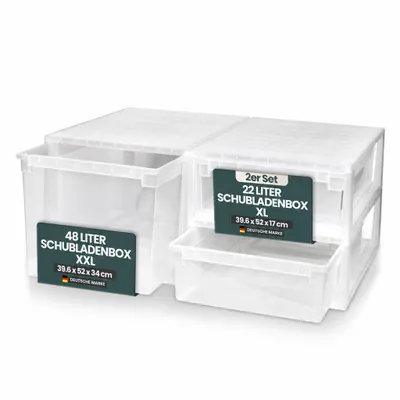 Produktbild von Set: 2 x Schubladenboxen 52 Größe XL + 1 x Größe XXL mit 50 (XXL) Liter