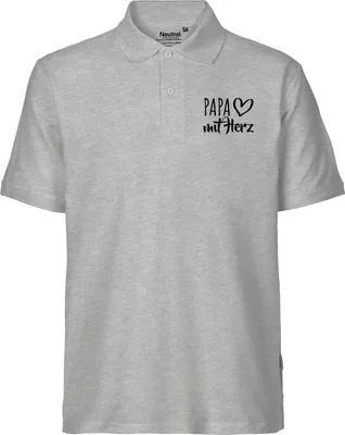 Produktbild von Huuraa Herren Polo Shirt Papa mit Herz S Sport Grey Bio Baumwolle Fairtrade Poloshirt Geschenkidee