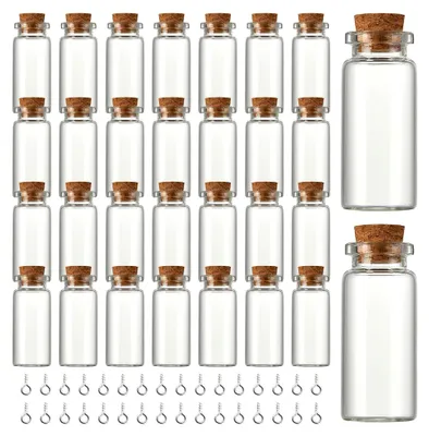 Produktbild von 30 Mini-Glasflaschen mit Korken und 32 Schaf-Augennägel, 10ml zum Befüllen, Kleine Reagenzgläser für Gastgeschenke