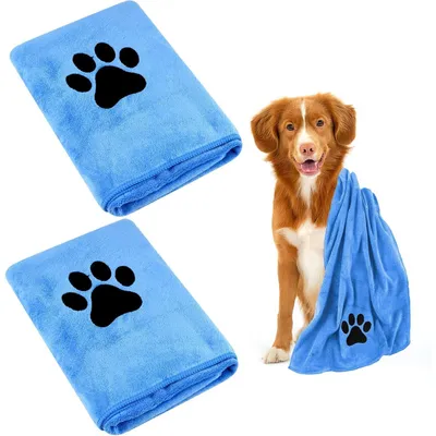 Produktbild von Hundehandtuch Extra Saugfähig 2 Stück 100 x 50 cm Blau Mikrofaser Schnelltrocknend