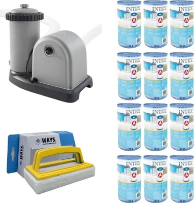 Produktbild von WAYS - Poolpflege - Filterpumpe 5678 L/u & 12 Filter Typ A & WAYS Scheuerbürste