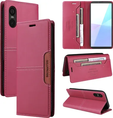 Produktbild von Handyhülle für Sony Xperia 5 VI Hülle, Leder Flip Wallet Kartenfach Stand Schutzhülle Rot