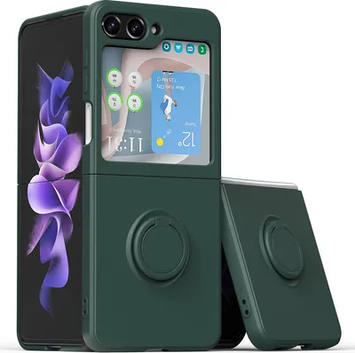 Produktbild von Hülle für Samsung Galaxy Z Flip 5 Schlank Weiche Kratzfeste Silikon Schutzhülle mit Ringhalter Ständer dunkelgrün