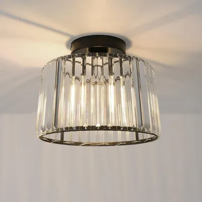 Imagen del producto de ANWIO Lámpara de techo moderna de cristal, candelabro de 27 cm, con estructura de metal y pantallas de metal, casquillo E27, lámpara de techo para cocina, salón o dormitorio, color