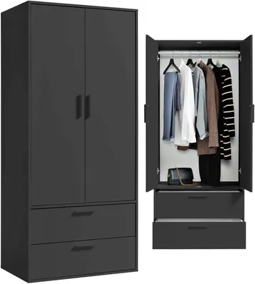 Produktbild von Kleiderschrank / Aufbewahrungsschrank - Schlafzimmerschrank / Garderobenmöbel - Zur Aufbewahrung von Kleidung - Mit Schubladen - 80x180x51 cm - Anthrazit