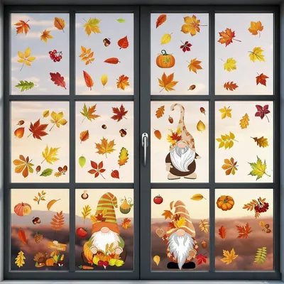Produktbild von Fensterbilder Herbst 93 Stück Selbstklebend Deko Aufkleber Herbstblätter Kürbis Eichel Ahornblatt Thanksgiving Wiederverwendbar