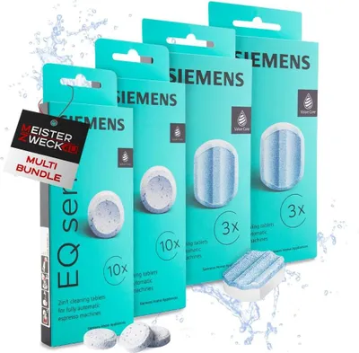 Produktbild von MEISTERZWECK4U - Siemens 20x Reinigungstabletten & 6x Entkalkungstabletten für EQ Series Kaffeevollautomaten - Reinigung Kaffeeautomat - Entfernt Kaffeeöle aus der Brüheinheit, entfernt Kalk