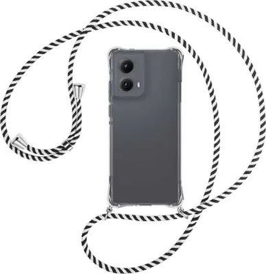 Produktbild von Handykette Backcover-Schutzhülle mit Band (Metall silberfarben) für Motorola Moto Edge 5G (2024) - schwarz/weiß gestreift