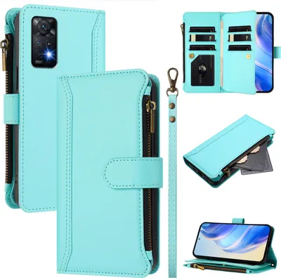 Obrázek produktu pro Pouzdro pro Xiaomi Redmi Note 11 Pro/Note 11 Pro 5G/Note 12 Pro 4G, zipem, peněženkovéPolyuretankožené flip pouzdro s kapsami na karty, stojánkem a poutkem na ruku mátově zelená