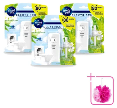 Imagen del producto de 3 unidades del kit de inicio para difusor eléctrico de ambientador Ambi Pur - Aroma "Morning Dew" - Paquete económico