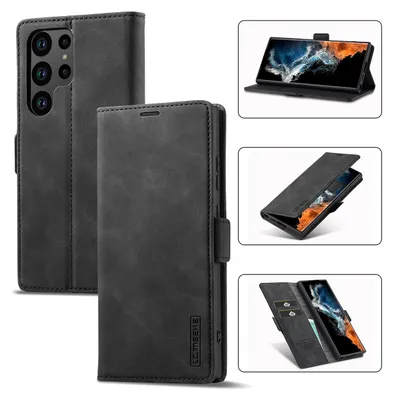 Immagine prodotto di Galaxy S23 Ultra Custodia in pelle con funzione stand e porta carte, custodia design portafoglio per Samsung Galaxy S23 Ultra nero