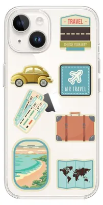 Produktbild von Flexible Hülle für das iPhone 13, TPU Silikon transparent, mit Reisemotiven, Touristenmarken