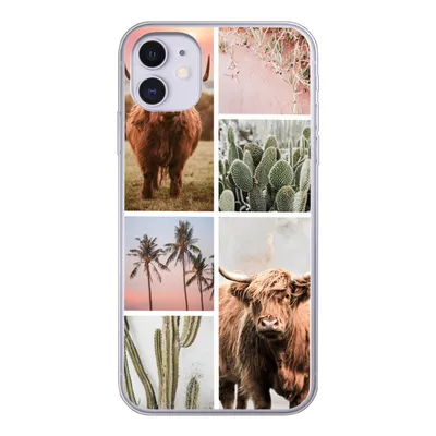 Produktbild von MuchoWow® Handyhülle Schutzhülle Hülle für iPhone 11 Schottischer Highlander - Sukkulente - Pastell Silikon Softcase Handy Hülle - Handytasche