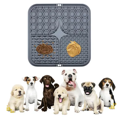 Produktbild von Valle Verde Leckmatte, Schleckmatte, Futtermatte - Für Hunde, Katzen - Antistress, langsames Füttern - rutschfest, mit Saugnäpfen - Grau, 20 x 20 cm