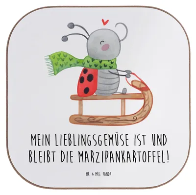 Produktbild von Mr. & Mrs. Panda Holzuntersetzer Smörle Rodeln - Weiß - Geschenk, Schlittenfahren, Winter, Untersetzer Gläser, Tassenuntersetzer, gläseruntersetzer, Coaster, Weihnachten