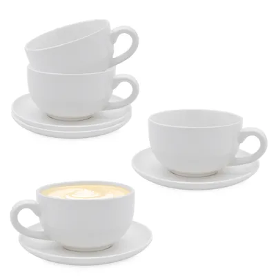 Produktbild von 1.04 Set Cappuccino Tassen & Untersetzer - 4er Set - Kaffee Tassen in weiß