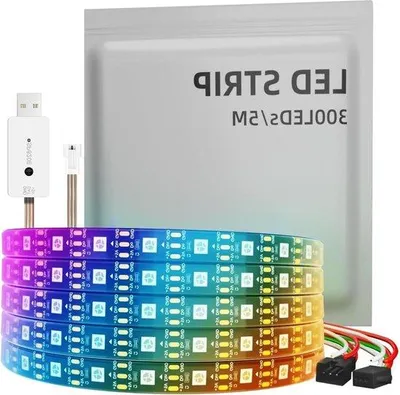 Obrázek produktu pro Individuálně ovladatelný RGB LED pásek – 5050 SMD – 256 barev – sada pro vlastní montáž – osvětlení obývacího pokoje – černý – 300 LED diod – 5 m