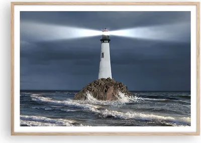 Produktbild von Gerahmtes Poster - Rahmen in heller Eiche - Leuchtturm Meer - 100x70 cm - Wand Bild - Wanddeko - Wandbilder - Wandposter - Bilderrahmen - Bilder - Kunstdruck - Wandbild - P2NAA100x70-3550