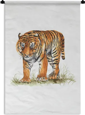Produktbild von MuchoWow® Wandteppich Wandbehang Tiger - Kopf - Gras 90x135 cm Tapisserie Dekoration Wandtuch - Baumwolle - Wandskulptur