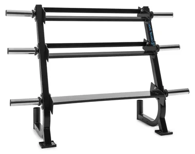 Imagen del producto de Estante para pesas con 3 niveles - 6 soportes para discos de pesas - 2 soportes para barras