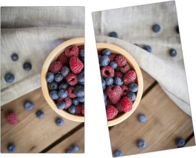 Produktbild von Spritzschutz Herdabdeckplatte Schneidebrett aus Glas Heidelbeeren und Himbeeren 2-Teilig (60x52cm)