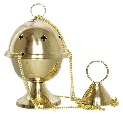 Weihrauchfass mit Kette, Messing vergoldet, 10 cm